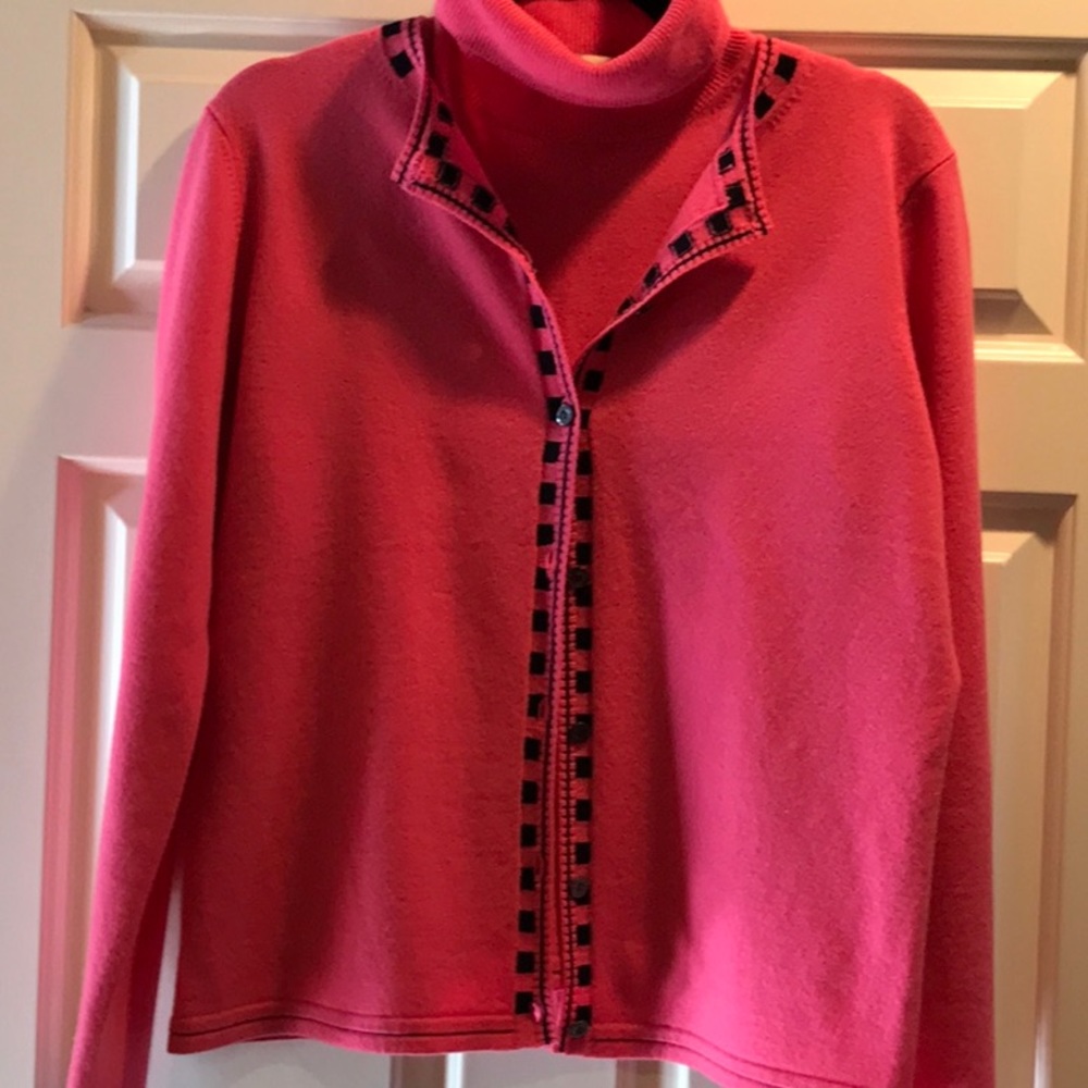 Cashmere pink turtleneck/cardigan set